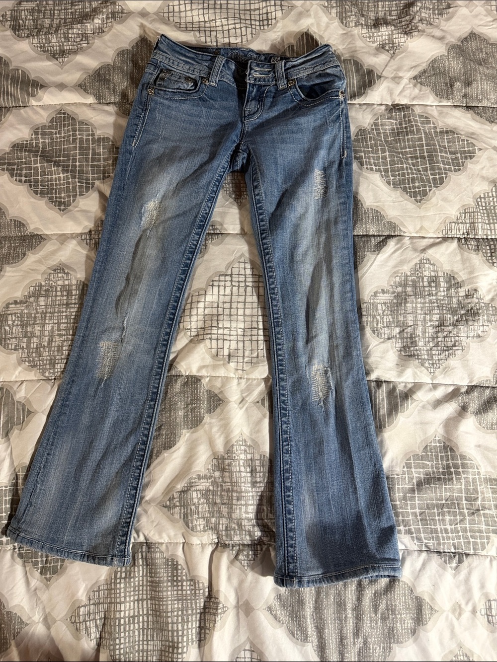 Miss Me Light Blue Flared Jeans with Subtle Distressing
